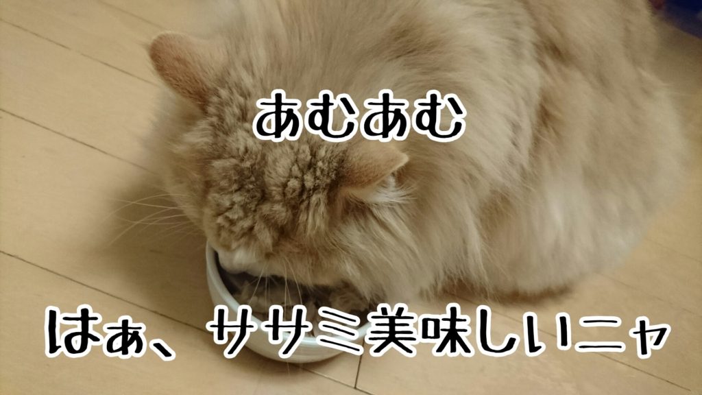 ササミはうちの猫の大好物なので、ちゃんすけも喜んでむちゃむちゃ食べる